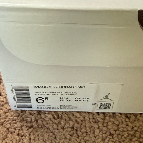 Nike Women's Air Jordan 1 Mid Pure Platinum/Sky J Mauve-Sail (BQ6472) size 6.5 - Picture 4 of 10